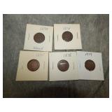 1873, 74, 75, 78, 78 Indian Head Cents