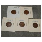 5 1924 S Lincoln Cents BETTER DATE