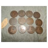 12 British Penny coins 1860-1863