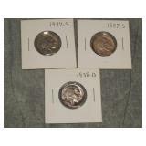 UNCIRCULATED 1937 S (2) and 1938 S Buffalo Nickels