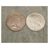1923 P & 1927 D Peace SILVER Dollars