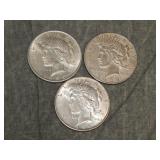 1925 P, 1935 S, 1924 D Peace SILVER Dollars NICE!!