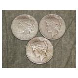 3 Peace SILVER Dollars all 1923 S
