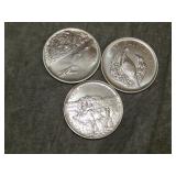 3 Sterling Silver Medallions by Heraldic art 1970s