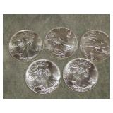 5 American Eagle .999 Silver Troy Ounce Coins