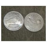 2 Diff. Union Pacific Railroad Tokens