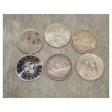 6 Canada 80% Silver Dollars