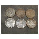 6 Canada 80% Silver Dollars