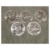 5 American Eagle .999 Silver Troy Ounce Coins