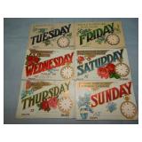 (6) Antique Appt. DAYS OF THE WEEK Postcards