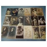 (18) Antique GLAMOUR WOMAN RPPC Postcards