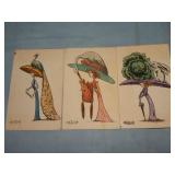 (3) FRENCH Exaggeration Hat By MOLYNK Postcards