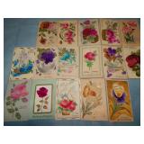 (16) Novelty Postcards w/ Felt/Raised Flowers Etc.