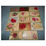 (14) Antique Postcards w/ Cloth Flowers