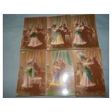 (6) Antique TINTED COUPLE SERIES RPPC Postcards