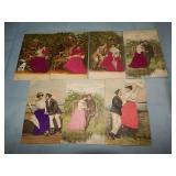 (7) c.1909 Postcards w/ SILK Dï¿½cor