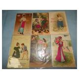 (6) c. 1909 Postcards w/ SILK Dï¿½cor