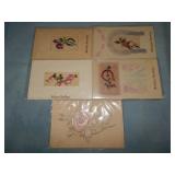 (5) Antique Postcards w/ Embroidery