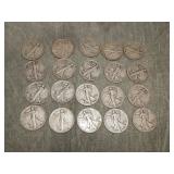 20 Walking Liberty SILVER Half Dollars