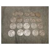 20 Walking Liberty SILVER Half Dollars some Early