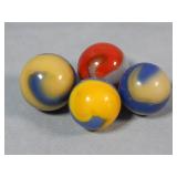 (4) Akro Agate Two-Color Corkscrew Marbles