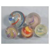 (5) Assorted German Marbles Latticino/Double/Solid