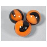 (3) Akro Agate Orange/Black Corkscrew Marbles 0.6'