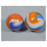 (2) Akro Orange/Blue/White Corkscrew Marbles 0.6'