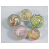 (5) Assorted German Marbles Latticino/Double/Etc.