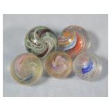 (5) Assorted German Marbles Double/Latticino/Etc.