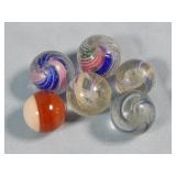 (6) Variety of German Handmade Marbles Etc. 0.5'