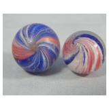(2) Pink & Blue Onionskin, Shrunken Core Marbles