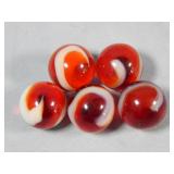 (5) Akro Agate Red Base Snake Marbles 0.6'