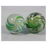 (2) Antique Onionskin Green Marbles