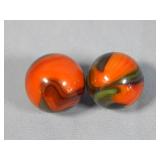 (2) Akro Orange & Green Corkscrew Marbles 0.6'
