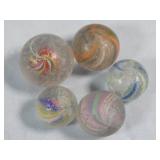 (5) Assorted German Marbles Latticino/Double/Etc.