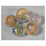 (5) German Marbles (Latticino, Ribbon, Solid,etc.)