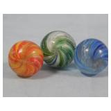 (3) Antique Green/Blue/Orange Onionskin Marbles