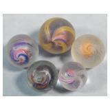 (5) Assorted German Marbles Latticino/Double/Solid