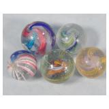 (5) German Double Ribbon/Latticino Marbles