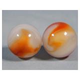 (2) Akro Orange & White Corkscrew Marbles 0.6'