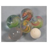 (6) Atq. Assortment of Latticino/Clay/Etc Marbles