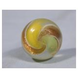Handmade Green & Yellow Ribbon Lutz Marble 0.885'