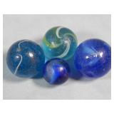 (4) Assorted Vintage Blue Marbles