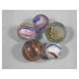 (5) Vtg ASSORTED MARBLES Solid Core/Latticino/etc