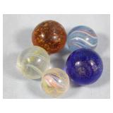 (5) Vintage ASSORTED MARBLES Latticino/Mica/etc.