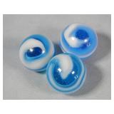 (3) Akro Agate Blue Snake Marbles 0.6'