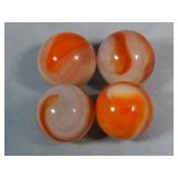 (4) Akro Orange/Red Corkscrew Marbles Etc. 0.6'