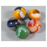 (5) Antique Peltier Assorted Marbles 0.6'
