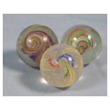 (3) Double Ribbon German Handmade Marbles 1'